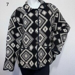 Vtg Jane Ashley Women XXL tapestry jacket shacket western Aztec  Poncho Black